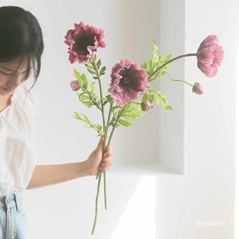 虞美人花高品质3D打印假花客厅卧室装饰花艺拍摄道具造景摆设