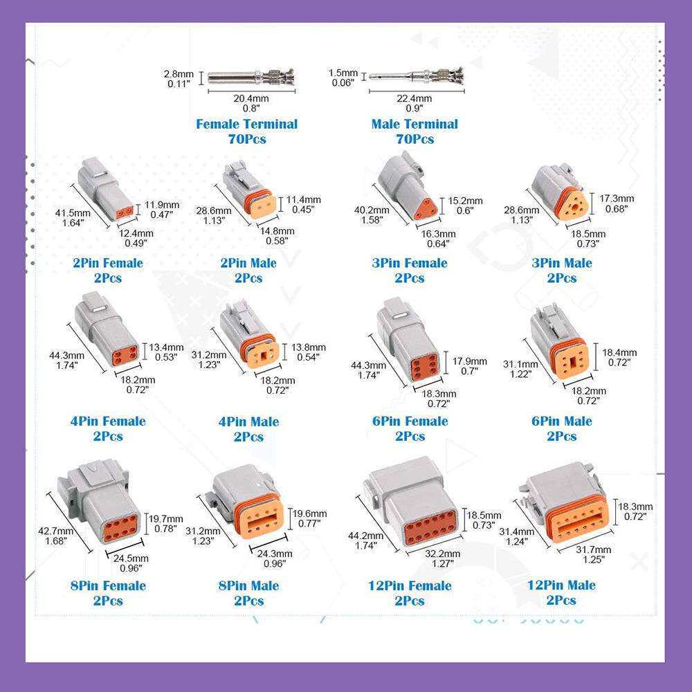 跨境152pcs盒装 2-12孔DT系列汽车电线连接器/公母防水接插件