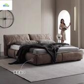 BaxtNVGer大床耳意朵式 极简羽象绒软包极简艺风科技布床主卧布床