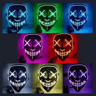 跨境电商万圣节黑V发光面具 LED面具 EL冷光线面具发光线DIY面具