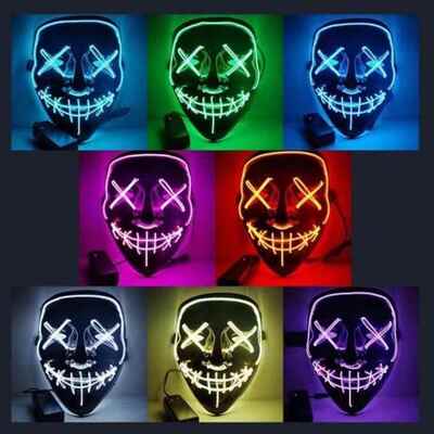 跨境电商万圣节黑V发光面具 LED面具 EL冷光线面具发光线DIY面具