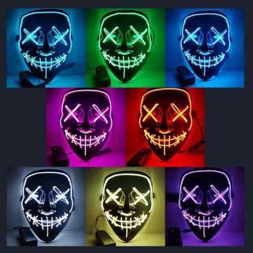 跨境电商万圣节黑V发光面具 LED面具 EL冷光线面具发光线DIY面具