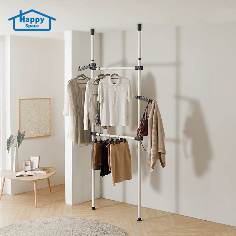 厂家批发38mm免打孔收纳顶天立地韩式挂衣架简易衣柜伸缩衣帽架