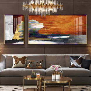 北欧客厅装饰画现代简约轻奢组合画沙发背景墙挂画抽象背景画两幅