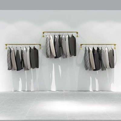 服装店展示架银色壁挂式陈列侧挂服装货架不锈钢上墙挂衣架置物架