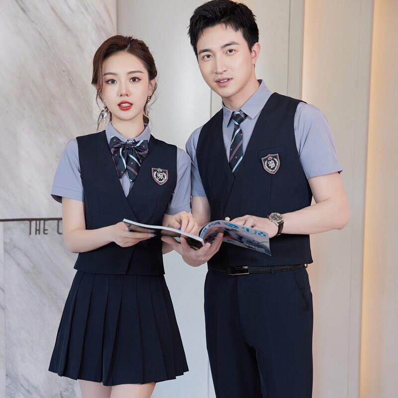 酒吧ktv服务员工作服男女长短袖餐饮前台马甲套装幼儿园老师工装