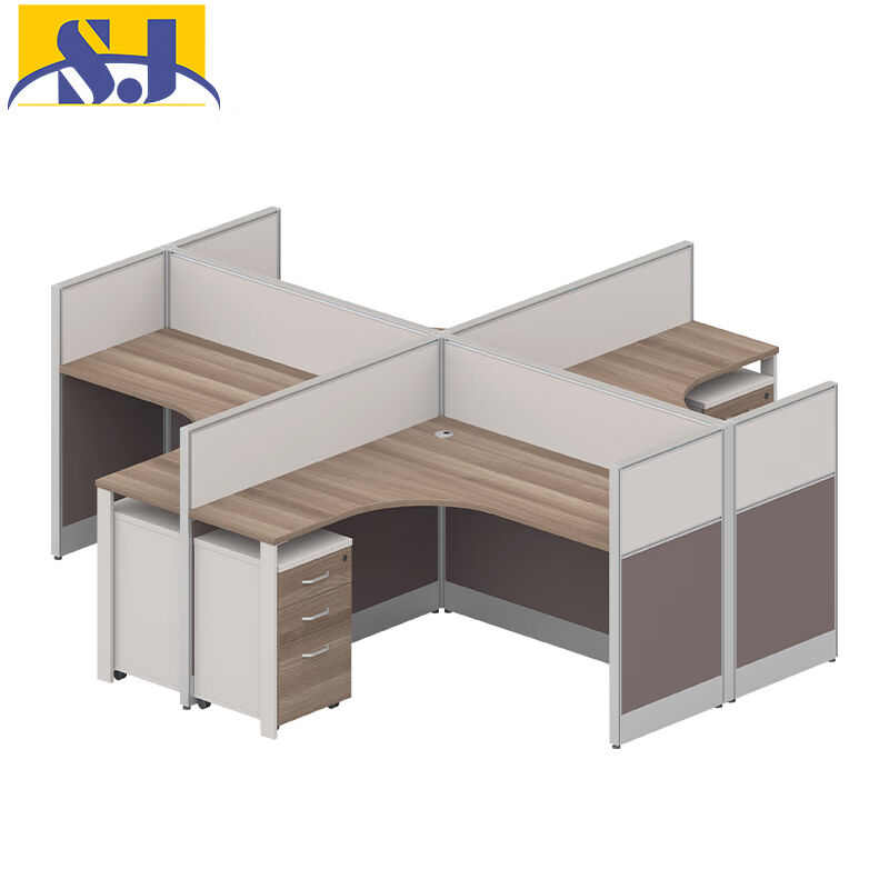 SJ屏风工位多人组合卡位职员位办公桌椅组合胡桃色L型2.8米四人位
