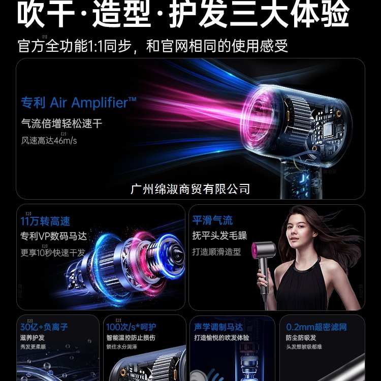 电吹风机负离子护发静音速干家用大风力功率吹风筒电动2025年新款