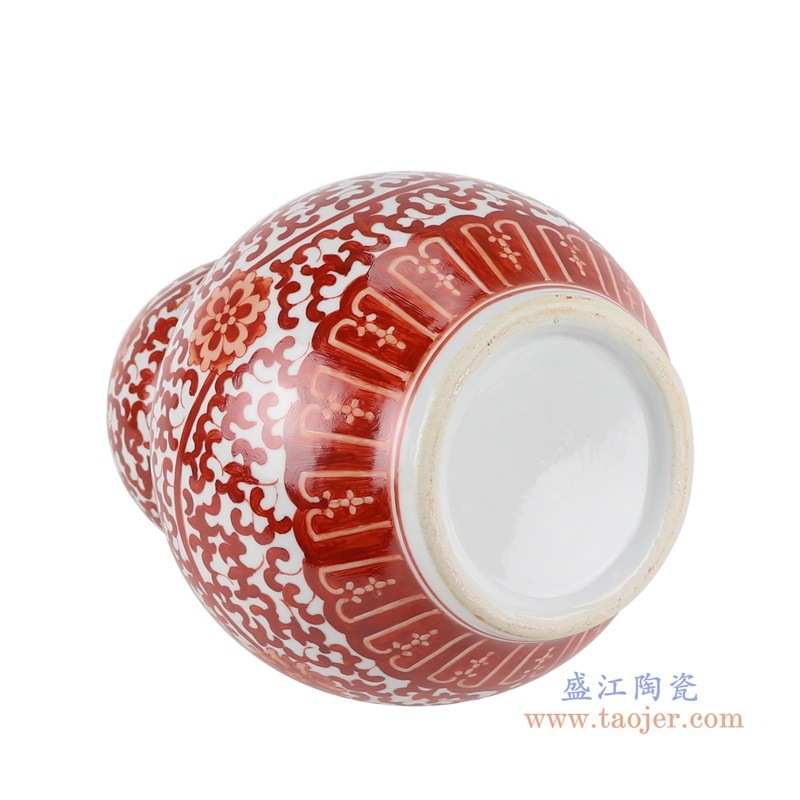 景德镇陶瓷器手绘矾红缠枝莲葫芦瓶中式插花家居客厅玄关摆件批发