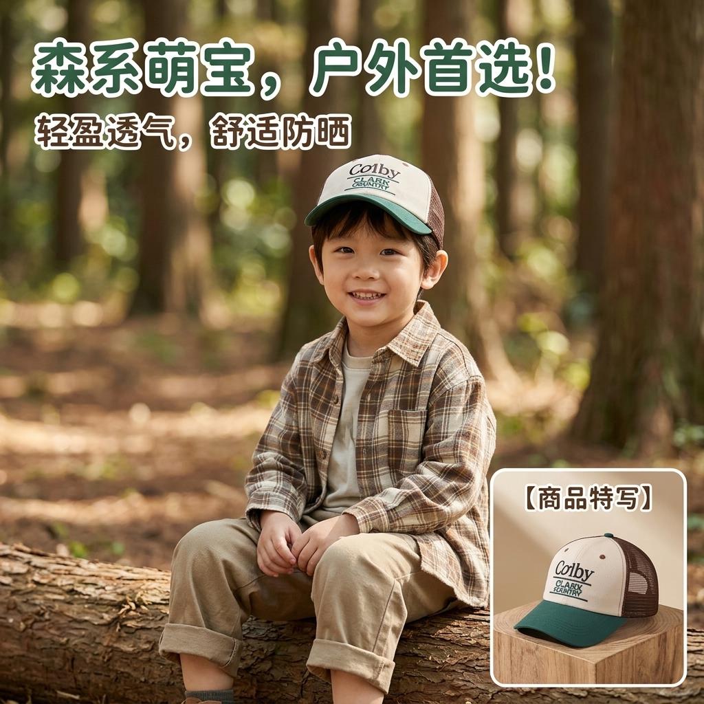 男子儿童帽子2026新款户外遮阳帽薄款防晒帽夏季太阳帽宝宝鸭舌帽