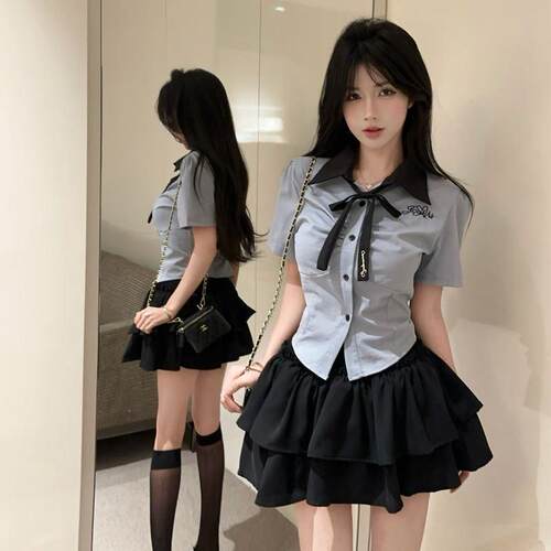学院风JK制服辣妹减龄约会套装采耳夜场工作服足疗足浴技师服按摩