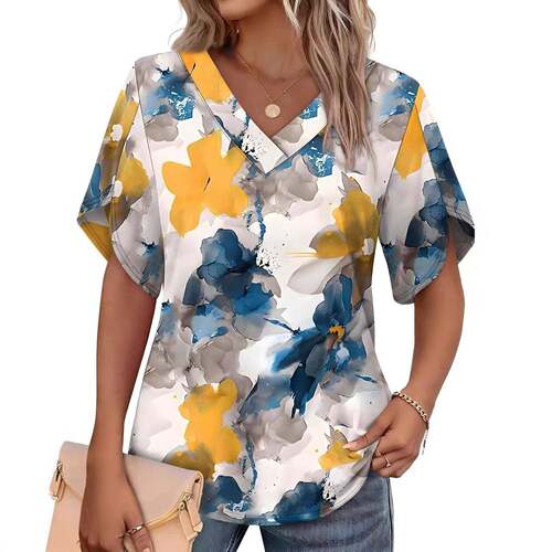 Womens Shirts V Neck Cap Sleeve Summer Tops Women Blouses