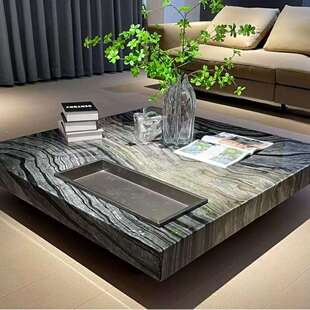 意式极简不锈钢正方形天然石茶几现代简约创意设计师大理石茶几