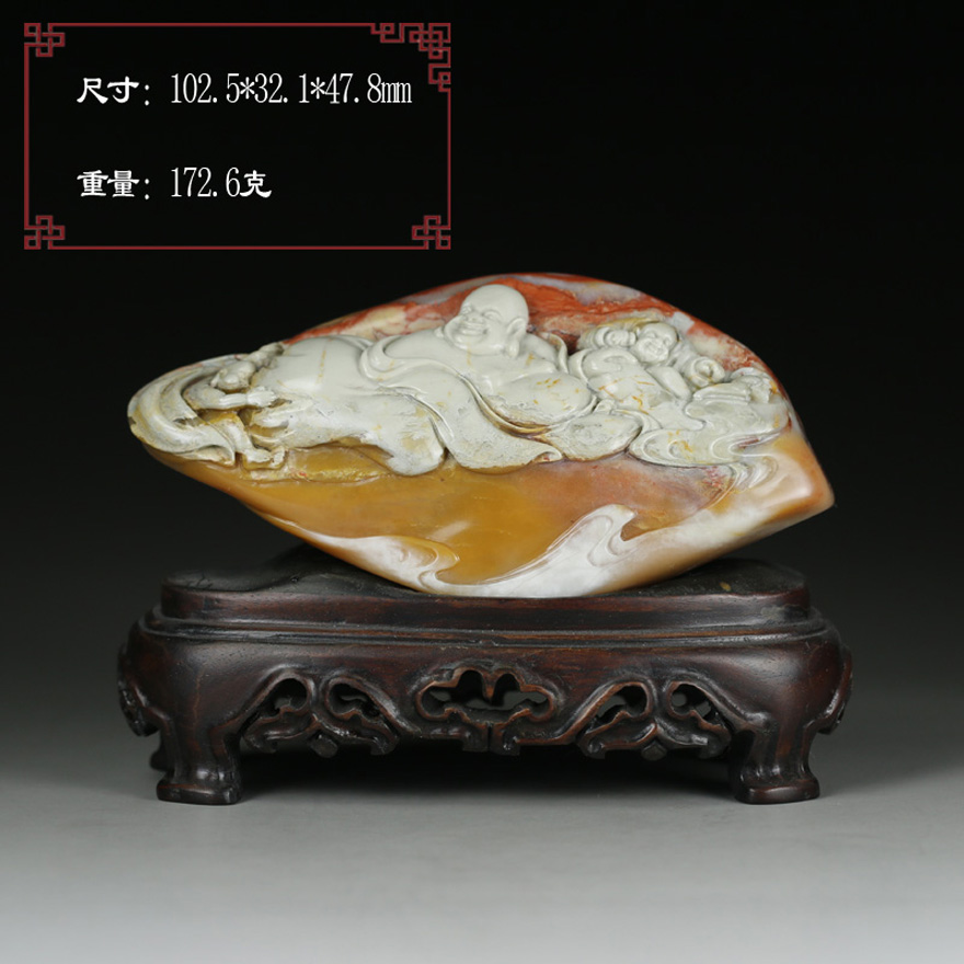 【限时特惠】寿山巧色银裹金杜陵石 精雕浅浮雕罗汉摆件 p450