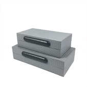 简约现代卧室书房一字长棍 灰色三角皮料木质五金收纳盒批发