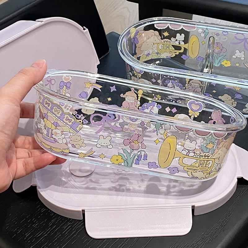 蓝莲花家居高硼硅玻璃保鲜盒饭盒可微波加热食品级带盖子高颜值