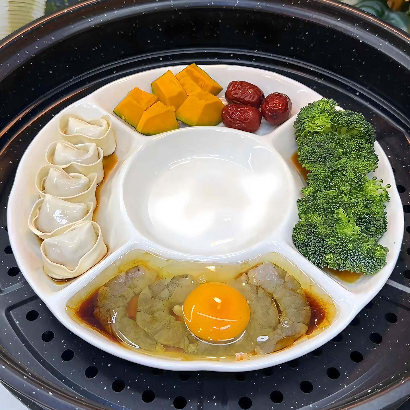 纯白陶瓷蒸盘风车盘创意蒸碟分格分隔餐盘一人食减脂定量五格盘子