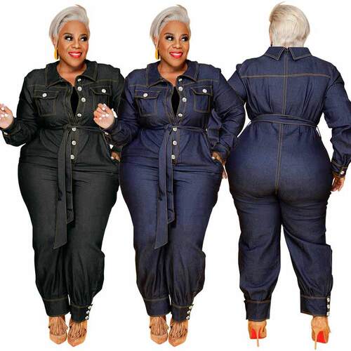 Large size women's denim jumpsuit 大码女装牛仔连体裤