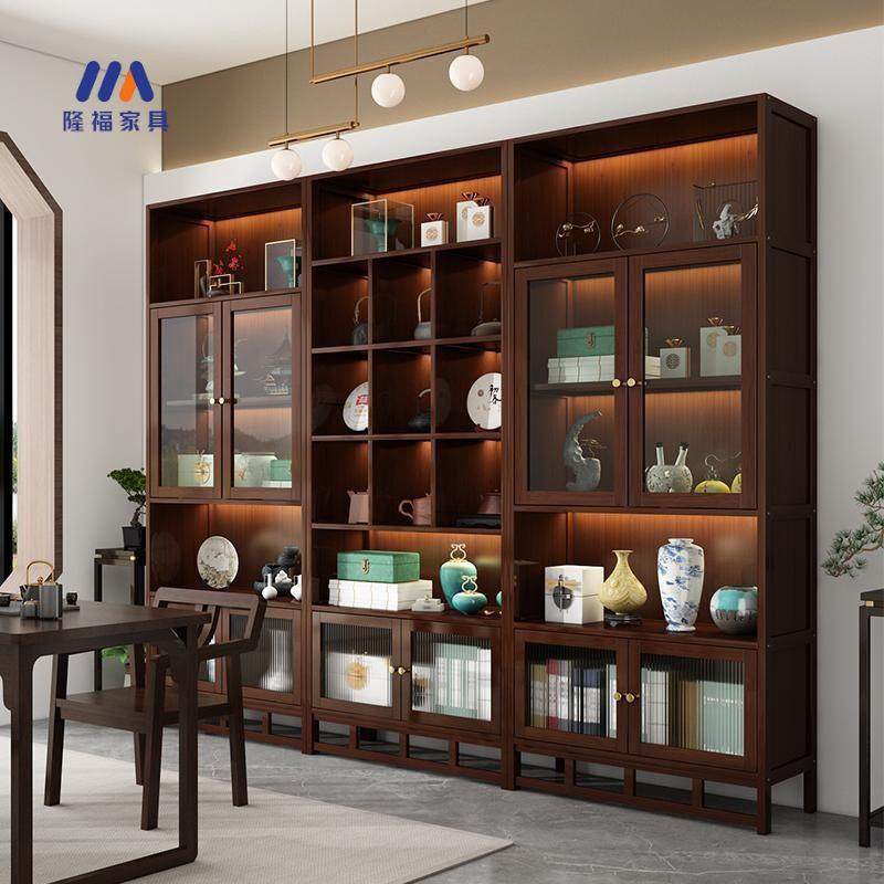 置物架多宝阁架商用隔断带灯展示柜竹新中式实木博古架茶室背景