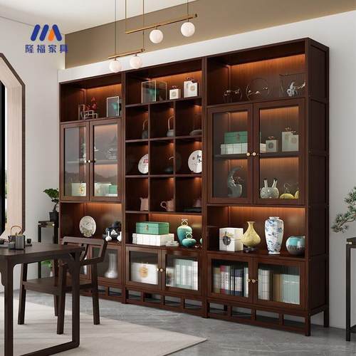 置物架多宝阁架商用隔断带灯展示柜竹新中式实木博古架茶室背景
