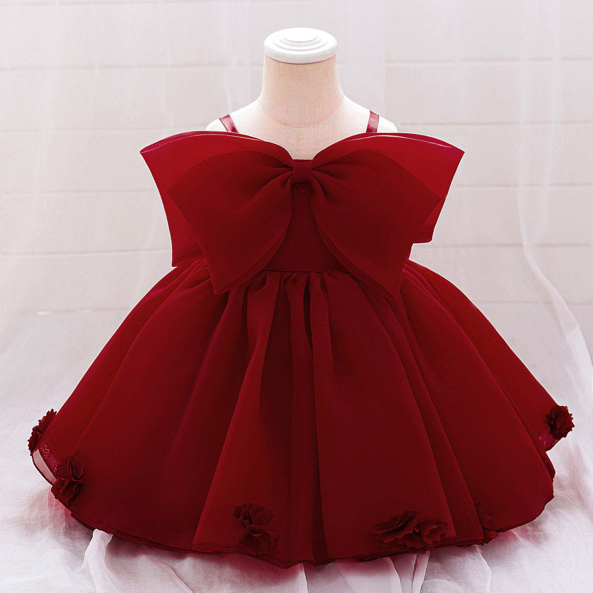 baby girl pink dress with big bow design young girl dress