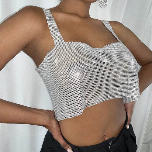 Women's back slit metal strap strap strapless top