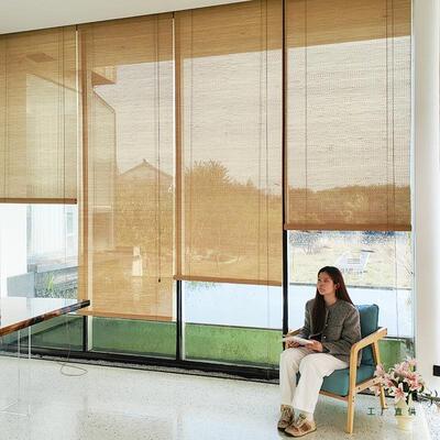 竹帘卷帘窗式帘中茶室客厅隔厅断装饰FKJ8HTSS帘帘日式餐酒店遮阳