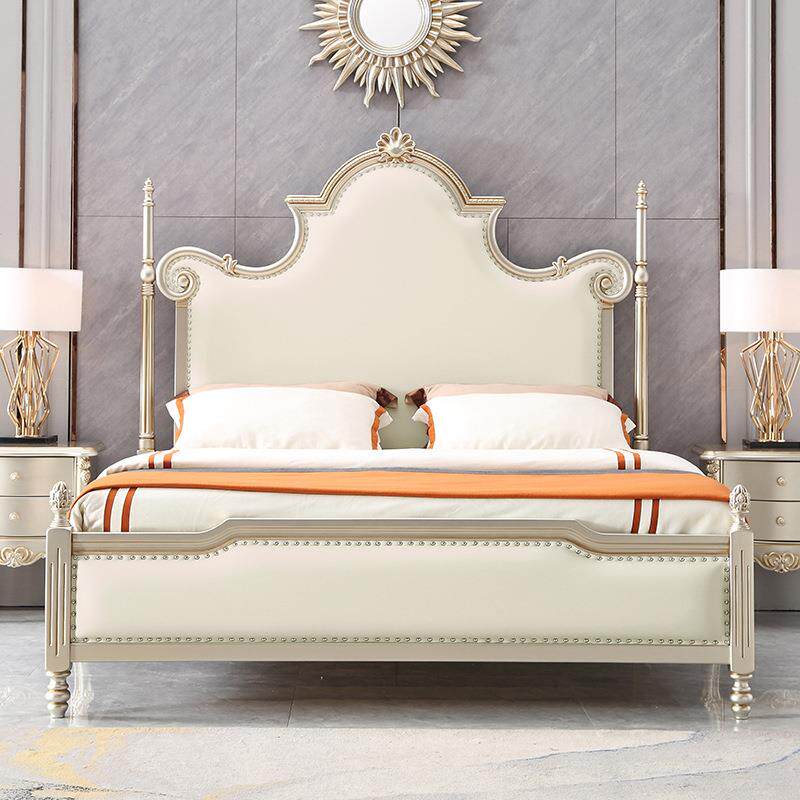 美式轻奢实木皮床欧式现代简约法式主卧公主双人1.8米柱子婚床