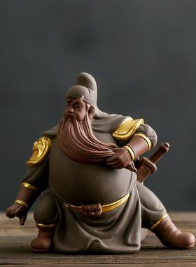 中式创意关羽关公陶瓷摆件家居客厅书法玄关桌面装饰品工艺品送礼