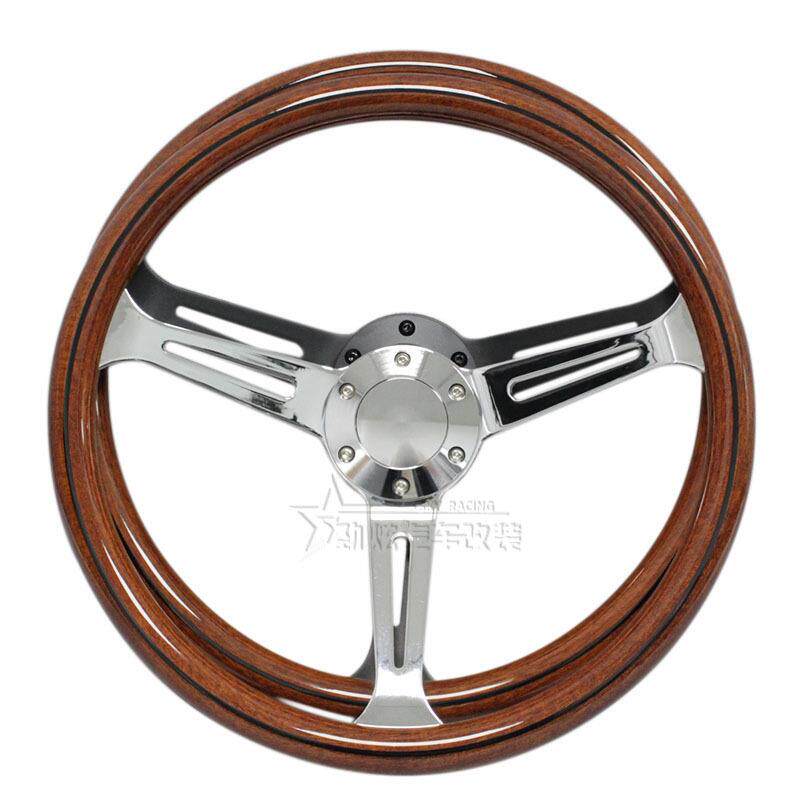 厂家直销 汽车改装15寸电镀仿木ABS方向盘 复古黑色带线方向盘