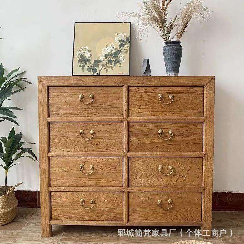 中式老榆木斗柜风化老门板家具柜实木客厅电视置物柜玄关餐边柜子