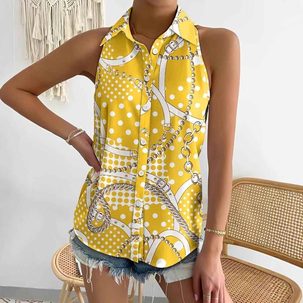 blouse womens abstract sleeveless off-shoulder fashion