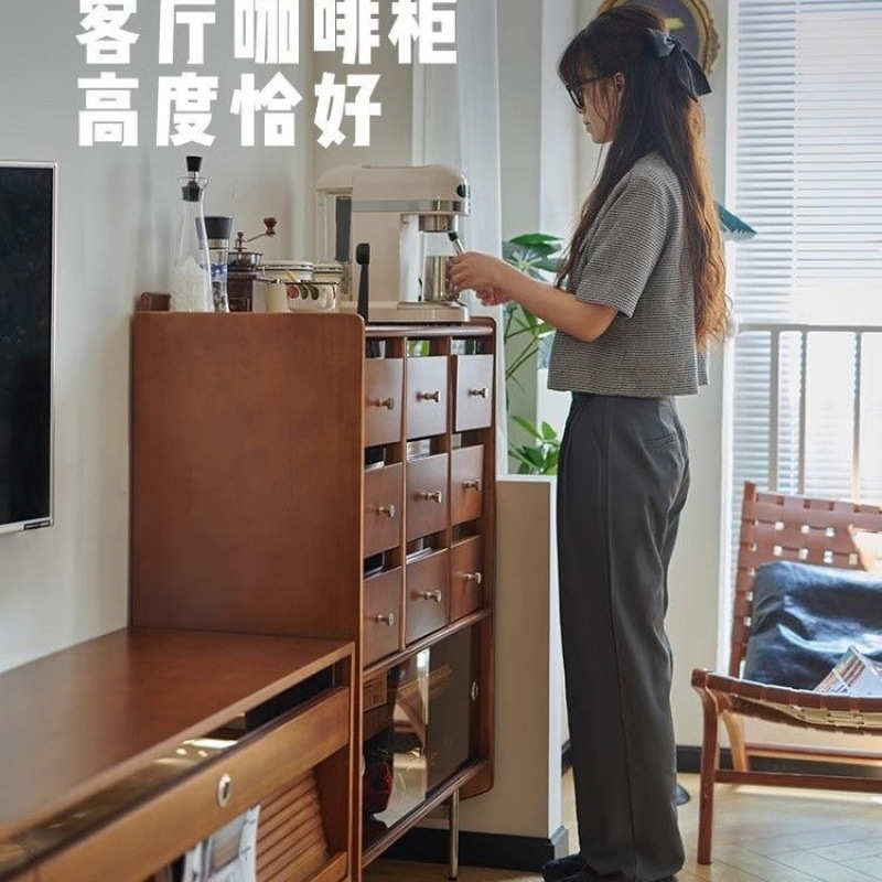 北欧复古实木斗柜收纳柜餐边柜靠墙书柜卧室置物架边柜储物柜客厅