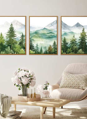 北欧森林风景客厅装饰画三联带框帆布画文艺挂画喷绘油画布批发