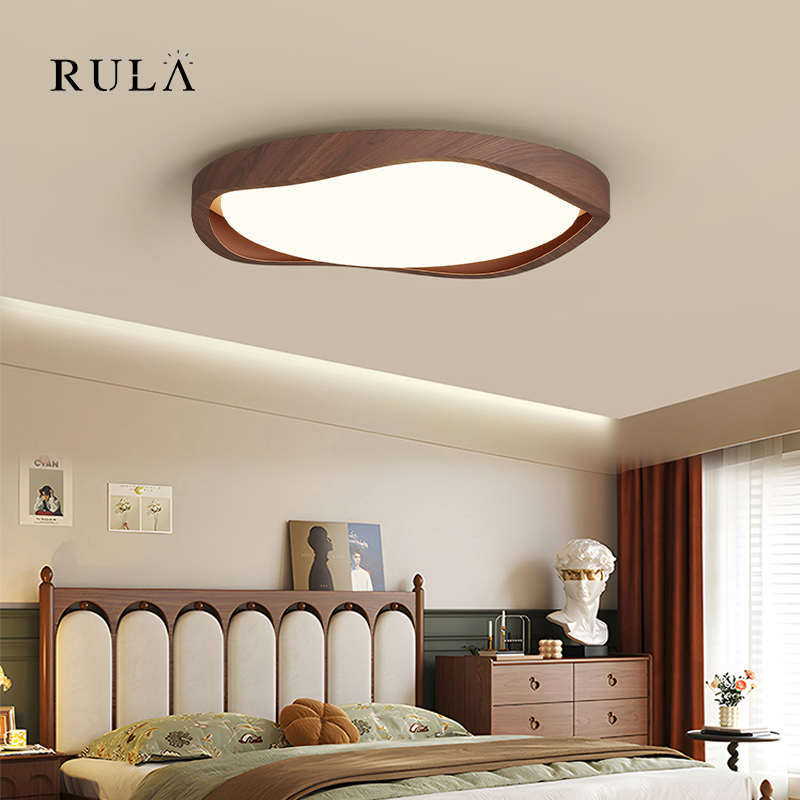 现代简约北欧轻奢大气家用智能吸顶灯胡桃木复古护眼房间灯卧室灯