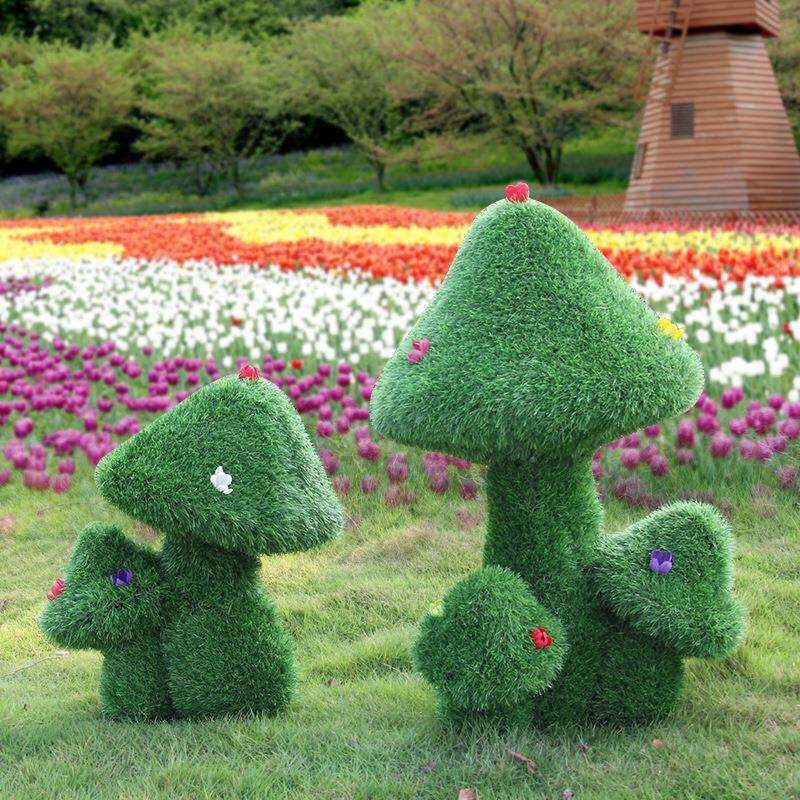 户外绿植摆件玻璃钢植草蘑菇雕塑公园林景观地产楼盘庭院草地装饰