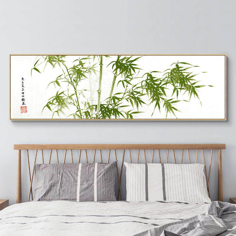 新中式客厅沙发背景墙竹子图挂画横版卧室床头餐厅装饰画竹报平安
