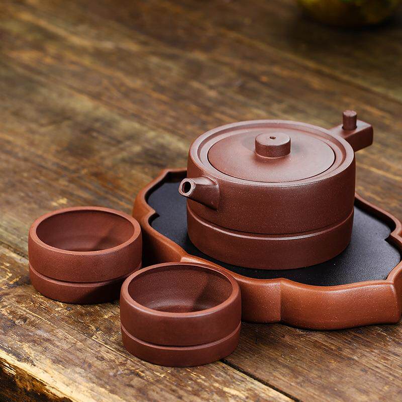石磨紫砂壶套装壶常月红全手工茶壶高档精品茶具家用日式