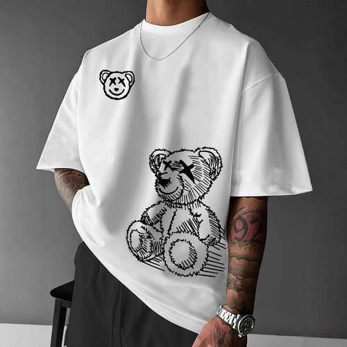 Men's Letter Print Round Neck T-Shirt, Athletic Top