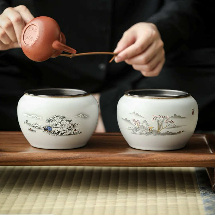 汝窑茶洗建水茶渣缸陶瓷带盖茶盂水盂家用功夫茶具茶桌废水桶水洗