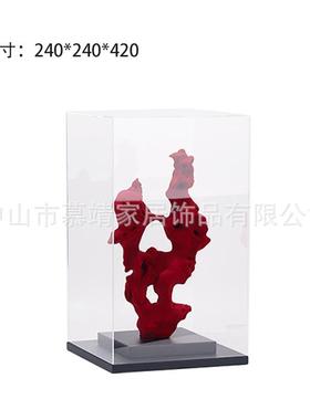 创意新中式现代透明罩子红色太湖石摆件客厅茶几书桌玄关家居饰品