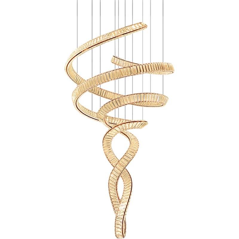 别墅挑空客厅复式楼梯美人鱼水晶吊灯轻奢酒店大堂公寓宴会工程灯