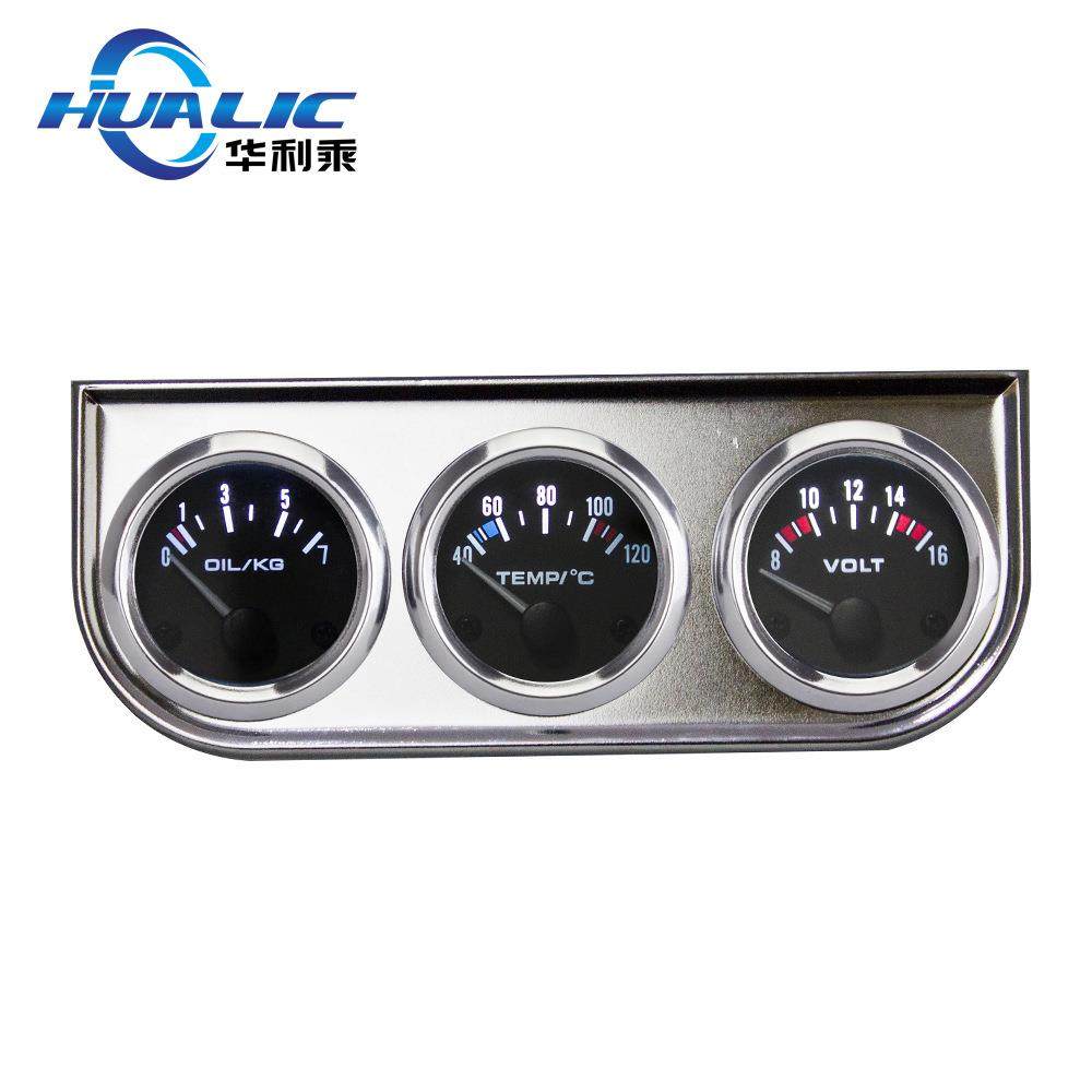 汽车改装仪表水温油压电压三联表2寸52MM镀铬黑色三合一三联表