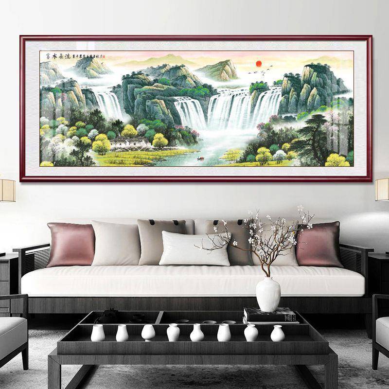 富水长流新款装饰画国画客厅山水画客厅沙发背景画办公室挂画壁画