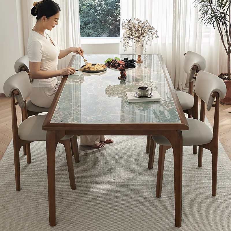 北欧奢石岩板餐桌椅组合简约现代白蜡木书桌意式轻奢家用6人饭桌