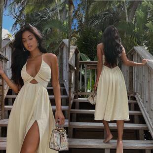 Summer New Sexy Wrap Top V-Neck Dress, Loose Beach Style