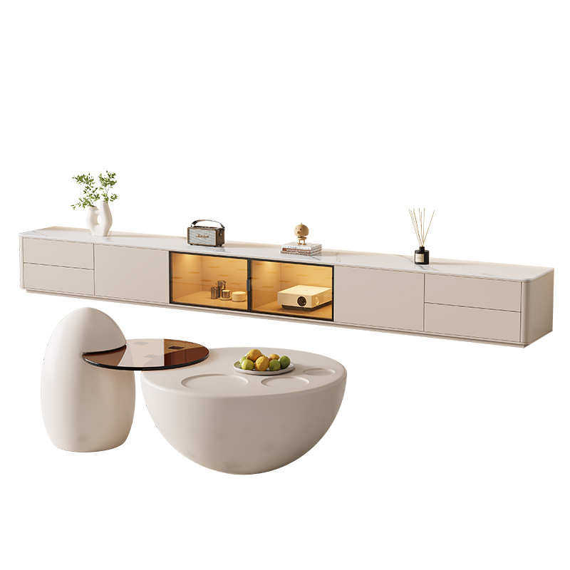 奶油风茶几电视柜组合现代简约家用高级感客厅落地式猫爪2025新款