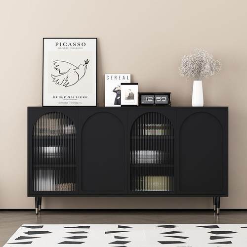 法式黑古色复餐边柜玄HJO关酒柜一体餐厨房收纳柜靠墙碗柜厅柜茶