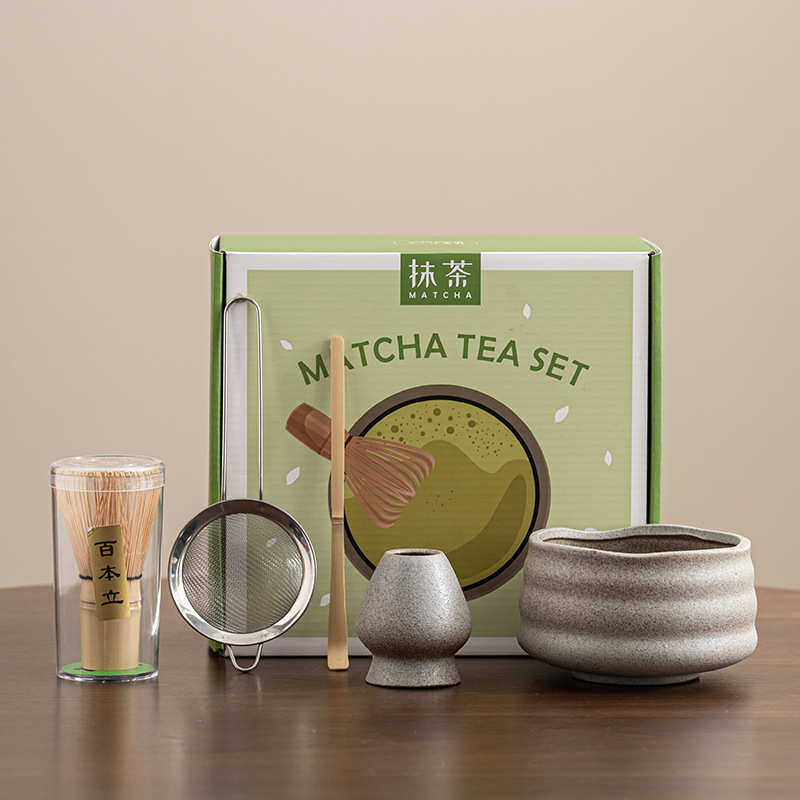 日式粗陶抹茶套装点茶工具陶瓷抹茶碗茶筅套装打茶盏抹茶粉百本立