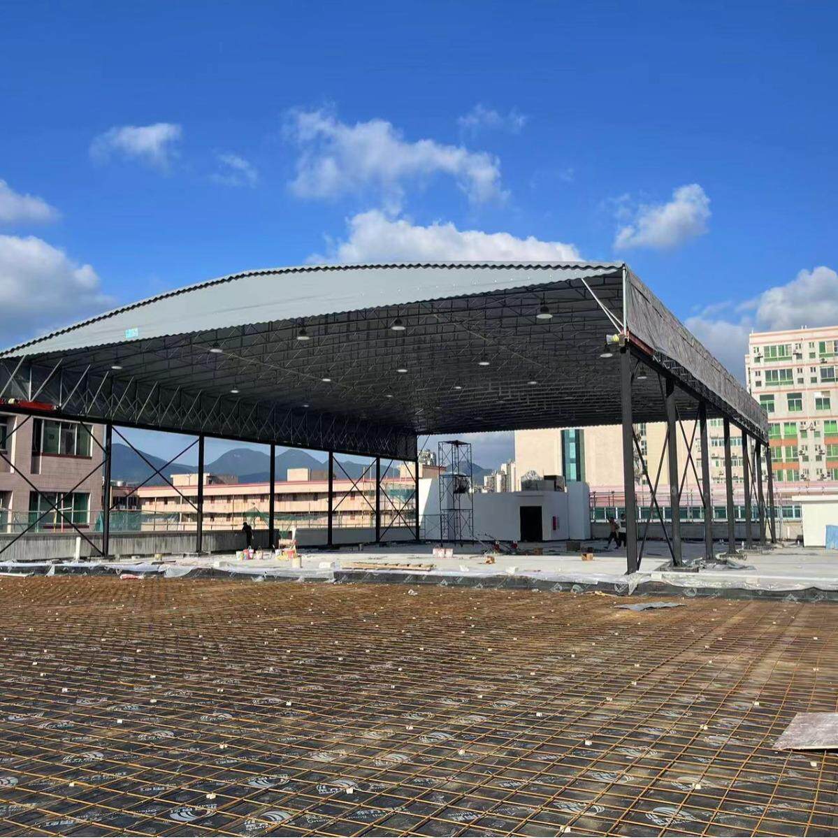 定制伸缩篮球场遮阳棚户外移动推拉雨棚大型电动仓库棚折叠帐篷